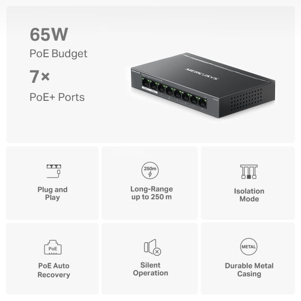 Mercusys MS108GP 8-Port Gigabit Desktop Switch with 7-Port PoE+, Black - Image 9