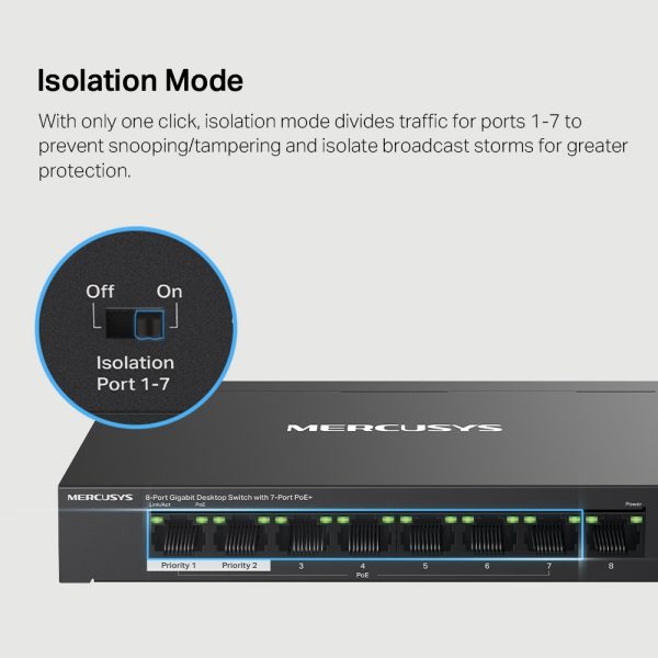 Mercusys MS108GP 8-Port Gigabit Desktop Switch with 7-Port PoE+, Black - Image 6