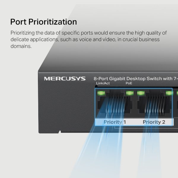 Mercusys MS108GP 8-Port Gigabit Desktop Switch with 7-Port PoE+, Black - Image 5