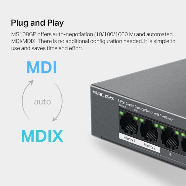 Mercusys MS108GP 8-Port Gigabit Desktop Switch with 7-Port PoE+, Black - Image 4