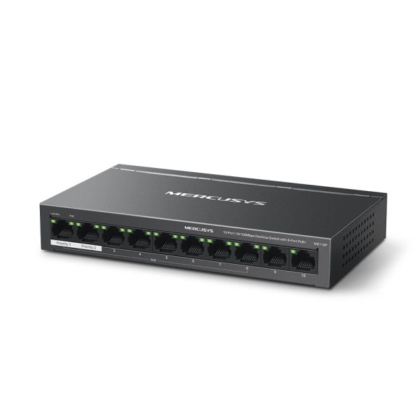 Mercusys MS110P 10-Port 10/100Mbps Desktop Switch with 8-Port PoE+, Black - Image 3
