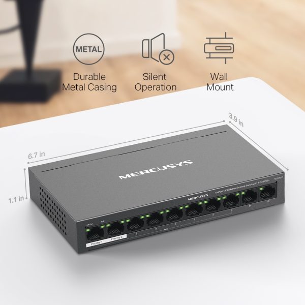 Mercusys MS110P 10-Port 10/100Mbps Desktop Switch with 8-Port PoE+, Black - Image 5