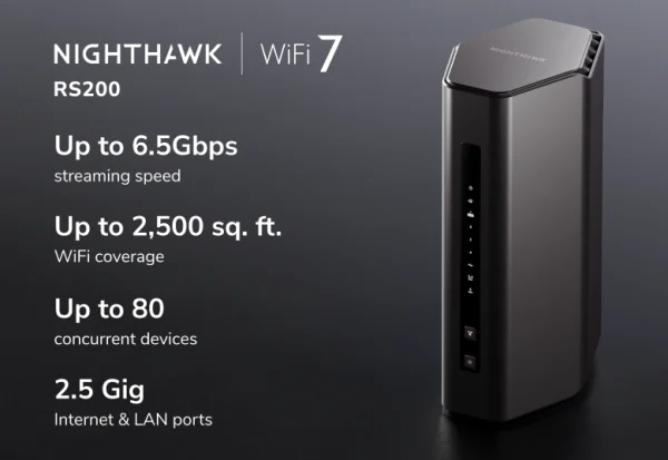 NETGEAR Nighthawk WiFi 7 Router (RS200) BE6500 6.5Gbps Wireless Speed – 2.5Gb Internet Port – Dual-Band Gigabit Gaming Router – Covers 2,500 sq. ft., 80 Devices – Built-in VPN, USB 3.0, 4K-QAM, RS200-100APS - Image 2