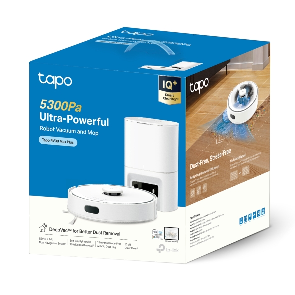 TP-Link Tapo RV30 Max Plus 5300Pa Hyper Suction Robot Vacuum & Mop + Smart Auto-Empty Dock, White - Image 12