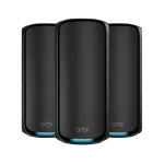 Netgear Orbi 970 Series Quad-Band WiFi 7 Mesh Network System RBE973S, Router + 2 Satellite Extenders, Covers Up to 10,000 sq. ft., 200 Devices, 10 Gig Internet Port, BE27000 Up to 27Gbps - Black, RBE973SB-100EUS