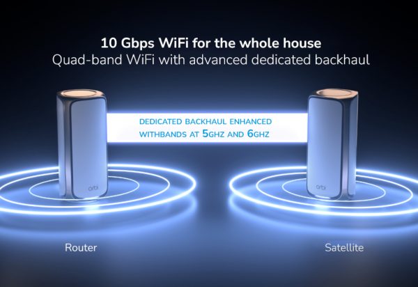 Netgear Orbi 970 Series Quad-Band WiFi 7 Mesh Network System RBE973S, Router + 2 Satellite Extenders, Covers Up to 10,000 sq. ft., 200 Devices, 10 Gig Internet Port, BE27000 Up to 27Gbps - Black, RBE973SB-100EUS - Image 9
