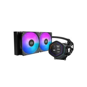 Cooler Master MASTERLIQUID CORE NEX DIGITAL SERIES 360mm Liquid Cooler, Rotatable pump cover design, 240mm radiator, Lite 120 ARGB fan*2, ARGB, 400mm tubing length, LED Digital display, Black, MLX-D24M-A18PA-RD