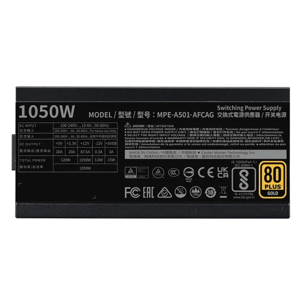 Cooler Master MWE Gold 1050 V2 ATX 3.1 Power Supply, 80+ Gold Rated Full Modular, 140mm Silent Fan, Black, MPE-A501-AFCAG-3EUK - Image 3