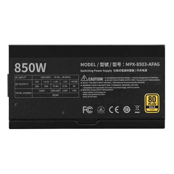 Cooler Master MWE Gold 850 V3 ATX 3.1 Power Supply, 80+ Gold Certified, Silent fan performance with a zero-RPM mode, Fully Modular, Black, MPX-8503-AFAG-2EBUK - Image 8