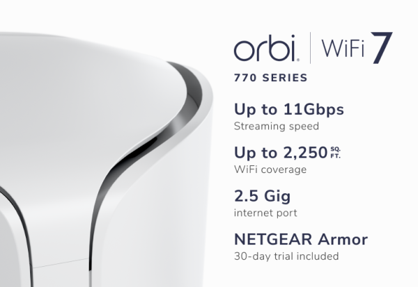 NETGEAR Orbi 770 Series Tri-Band WiFi 7 Mesh Add-on Satellite (RBE770) – Works with Orbi RBE772 and RBE773, Security Features, Up to 11Gbps, Covers up to 2,750 sq ft, 2.5 Gig LAN Ports, RBE770-100EUS - Image 2