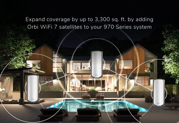Netgear Orbi 970 Series Quad-Band WiFi 7 Mesh Add-on Satellite RBE970 - Works with Orbi RBE972S and RBE973S, Adds Coverage Up to 3,300 sq. ft., BE27000 Up to 27Gbps - White, RBE970-100EUS - Image 3