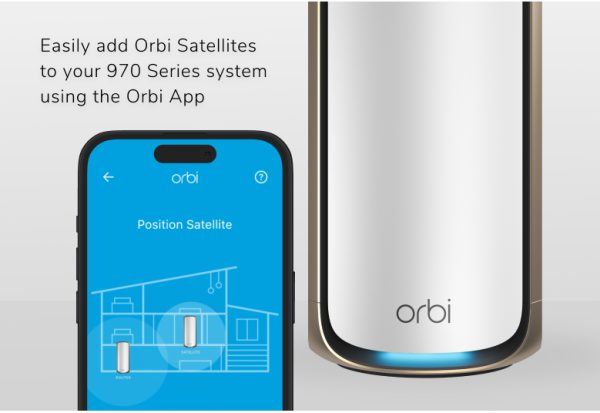 Netgear Orbi 970 Series Quad-Band WiFi 7 Mesh Add-on Satellite RBE970 - Works with Orbi RBE972S and RBE973S, Adds Coverage Up to 3,300 sq. ft., BE27000 Up to 27Gbps - White, RBE970-100EUS - Image 5