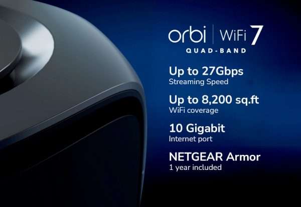 Netgear Orbi 970 Series Quad-Band WiFi 7 Mesh Network System RBE973S, Router + 2 Satellite Extenders, Covers Up to 10,000 sq. ft., 200 Devices, 10 Gig Internet Port, BE27000 Up to 27Gbps - Black, RBE973SB-100EUS - Image 2