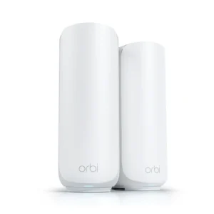 NETGEAR Orbi 370 Series Dual-Band WiFi 7 Mesh Network System for Home (RBE372) – Wireless Router + 1 Extender, Security Features, 5 Gbps, Covers 4,000 sq.ft., 70 Devices, 2.5GB Internet Port, BE5000, RBE372-100EUS