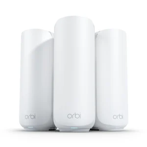 NETGEAR Orbi 370 Series Dual-Band WiFi 7 Mesh Network System for Home (RBE373) – Wireless Router + 2 Extenders, Security Features, 5 Gbps, Covers 6,000 sq.ft., 70 Devices, 2.5GB Internet Port, BE5000, RBE373-100EUS