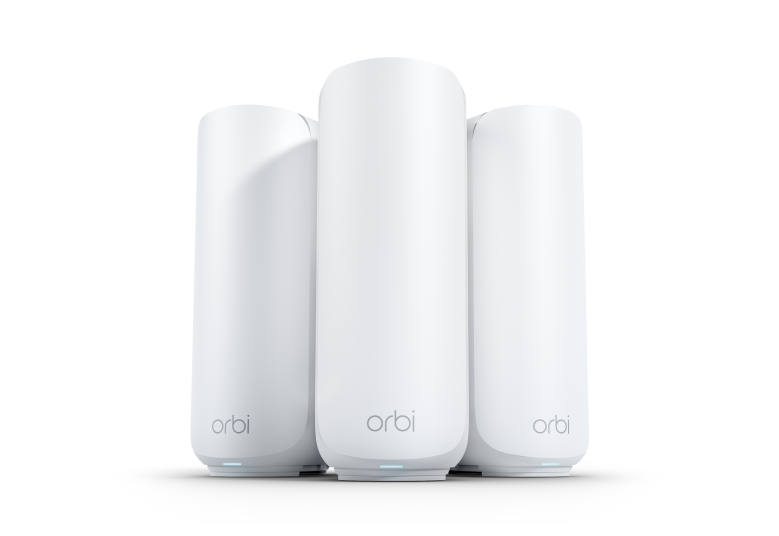 NETGEAR Orbi 370 Series Dual-Band WiFi 7 Mesh Network System for Home (RBE373) – Wireless Router + 2 Extenders, Security Features, 5 Gbps, Covers 6,000 sq.ft., 70 Devices, 2.5GB Internet Port, BE5000, RBE373-100EUS