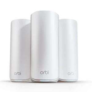 NETGEAR Orbi 870 Series Tri-Band WiFi 7 Mesh System (RBE873) - Router + 2 Satellite Extenders, Security Features, Up to 21 Gbps, Covers Up to 9,000 Sq. Ft., 150 Devices, 10 Gig Internet Port, BE21000, RBE873-100EUS