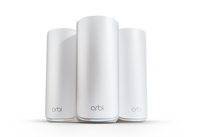 NETGEAR Orbi 870 Series Tri-Band WiFi 7 Mesh System (RBE873) – Router + 2 Satellite Extenders, Security Features, Up to 21 Gbps, Covers Up to 9,000 Sq. Ft., 150 Devices, 10 Gig Internet Port, BE21000, RBE873-100EUS