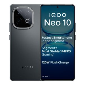 iQOO Neo 10 Mobile Phone, 8GB RAM, 256GB Storage, Segment's Fastest Processor with Snapdragon 8s Gen 4 & Supercomputing chip Q1, 120W FlashCharge, Segment's Brightest AMOLED Display, Asphalt Black