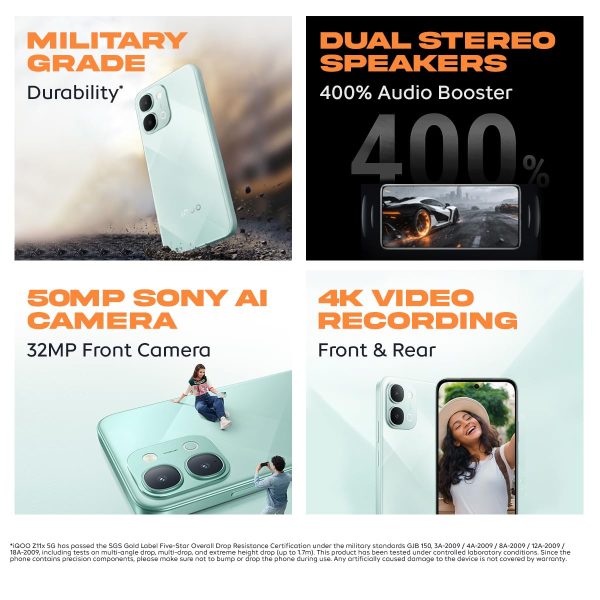iQOO Z11x 5G Mobile Phone, Powered by OriginOS 6, 8GB RAM, 256 GB Storage, Dimensity 7400-Turbo Processor, 7200 mAh Battery, 4K Video Recording Front & Back, IP68 & IP69+, Prismatic Green - Image 3