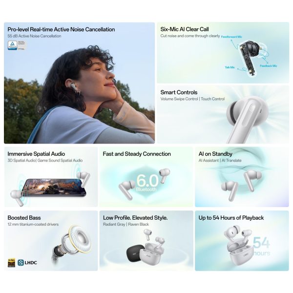 OnePlus Nord Buds 4 Pro TWS Earbuds, Upto 55dB Real-time ANC, Adaptive Mode, 12mm Titanium-Coated Driver, Spatial Audio, Upto 54hrs Playback, Dual-Device connectivity, 47ms Low Latency, Radiant Gray - Image 8