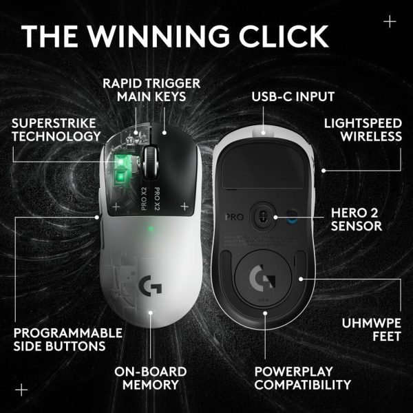 Logitech PRO X2 SUPERSTRIKE Lightspeed Wireless Gaming Mouse, Ultra-Fast Performance, Ultra Lightweight, Customizable Click Haptics, USB-C Charging, for PC/Mac/Laptop, 910-007700 - Image 6