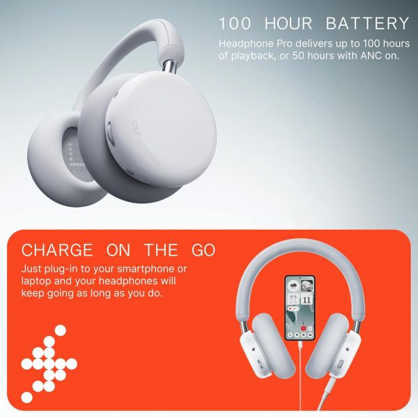 CMF BY Nothing Headphone Pro, Hi-Res+LDAC, 100hrs Playback, 40dB ANC, 5min=8hrs Charge, 40mm Driver Bluetooth & Wired, Black - Image 3