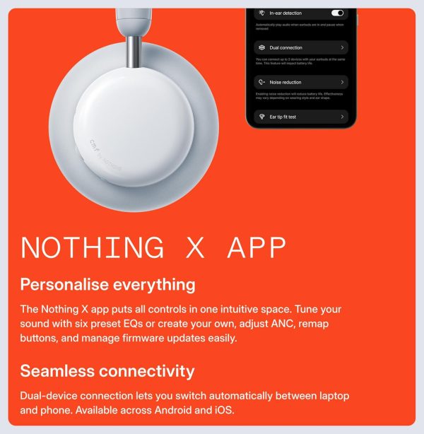 CMF BY Nothing Headphone Pro, Hi-Res+LDAC, 100hrs Playback, 40dB ANC, 5min=8hrs Charge, 40mm Driver Bluetooth & Wired, Black - Image 9