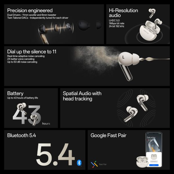 OnePlus Buds Pro 3 Bluetooth TWS in-Ear Buds – Dual Drivers, Dual DACs, Dynaudio EQs, AI-Powered Translator, Up to 50dB Adaptive Noise Cancellation, Up to 43Hrs Battery, Lunar Rediance - Image 7