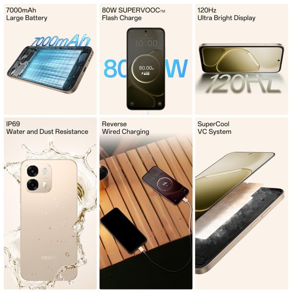 Oppo A6 Pro 5G Mobile Phone, 8GB RAM, 256GB Storage, 6.75 Inch Screen, 144Hz Display, 7000mAh Battery, 80W Fast Charging,16MP Front & 50MP Main Camera, Gold - Image 3