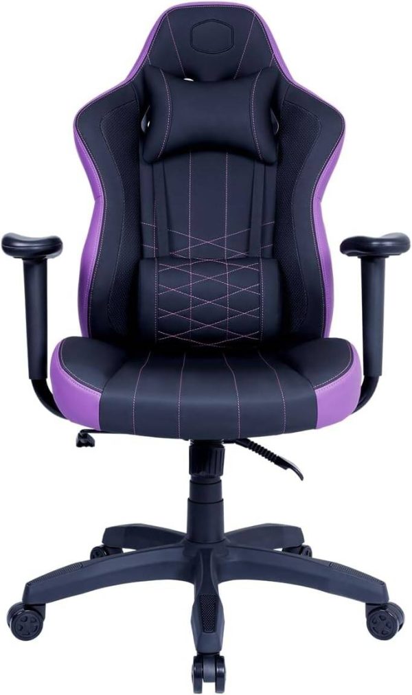 Cooler Master Caliber E1 Ergonomic Chair with Fixed Armrests and Head/Lumbar Support, Black+Purple, CMI-GCE1-PR - Image 2