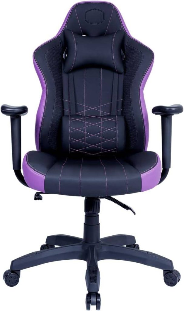 Cooler Master Caliber E1 Ergonomic Chair with Fixed Armrests and Head/Lumbar Support, Black+Purple, CMI-GCE1-PR