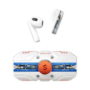 Black Shark Rokas 3 Wireless Gaming Earbuds - Fidget Spinner Case Design, RGB Lighting Effects, 13mm Dynamic Driver, HiFi Stereo, Ultra-Low Latency, 24H Battery Life - Mechanical Style - White