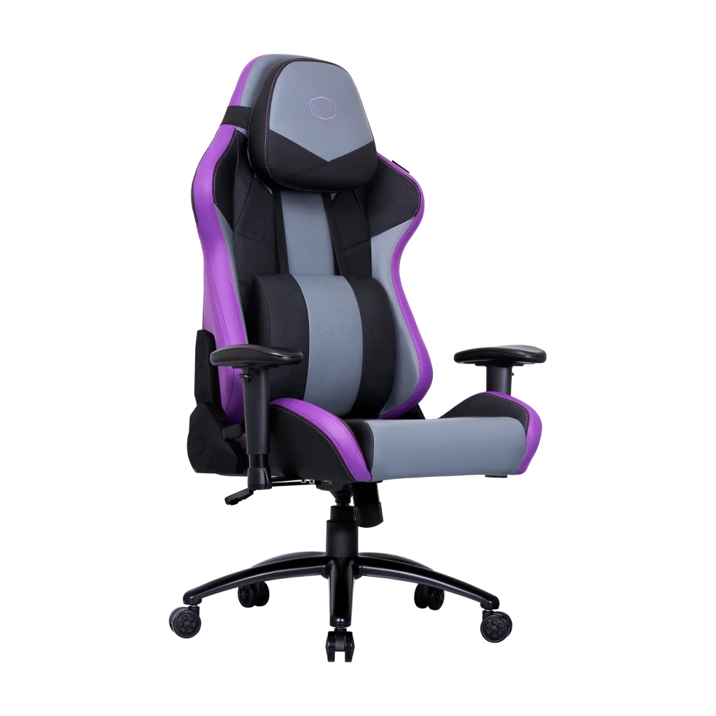 Cooler Master Caliber R3 Gaming Chair, Steel Frame, Wider Seat, 2D Armrests and Full 180° Recline, 150 kg load, Black-Grey-Purple, CMI-GCR3-PR