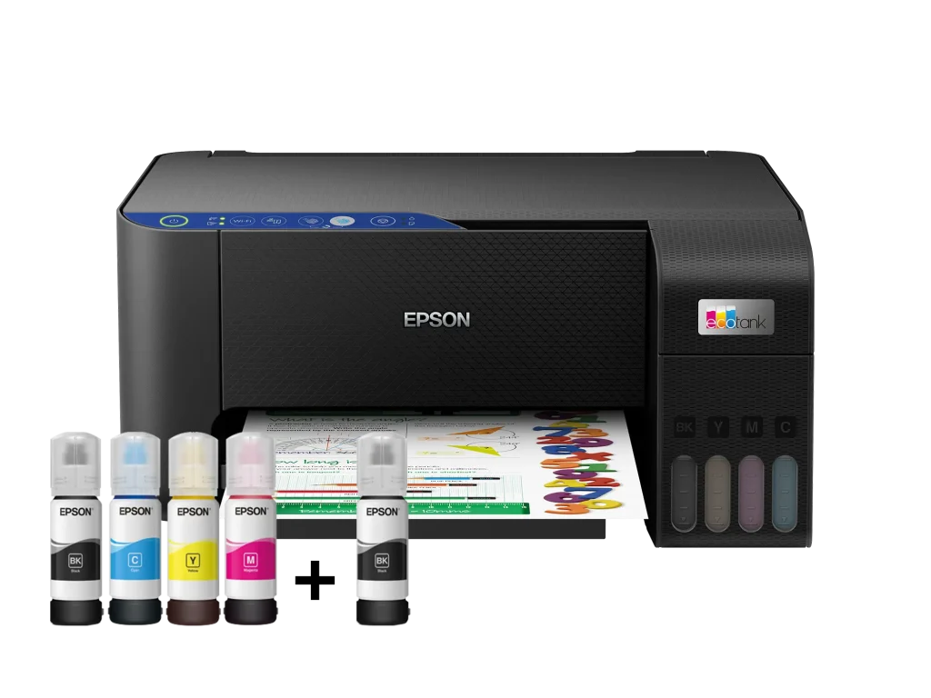 Epson EcoTank Home L3251 Wi‑Fi Ink Tank Printer, 3‑in‑1 Print/Scan/Copy, Ultra‑Low‑Cost Home Printing, Epson Smart Panel, Black, C11CJ67419