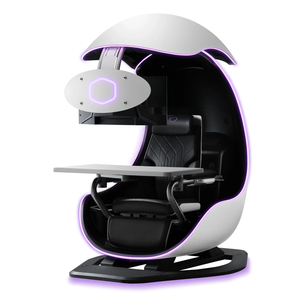 Cooler Master ORB X Fully Immersive Multi-Purpose Station for Gamers & Professionals, Support up to 3x 27″ Monitors, ABS Cockpit, Arctic White, XS-OX1-WKBS-NN-EU1