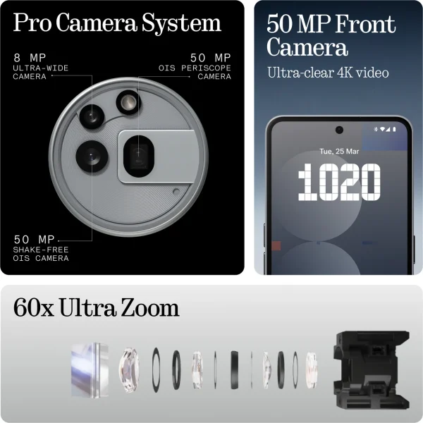 Nothing Phone 3a Pro, 12 GB RAM, 256 GB Storage, 7s Gen3 | Octa Core Processor, 50MP (Main) + 50MP (3X Periscope)+ 8MP (Ultra-Wide) Rear Camera, 5000 mAh Battery, Grey - Image 3