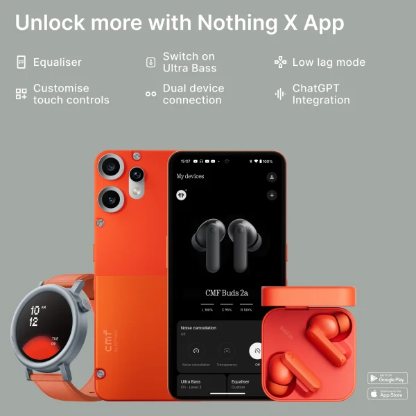 CMF by Nothing Buds 2a, 42 dB ANC, 12.4mm Driver, Dirac-tuned, Ultra Bass Tech, 35.5 hrs Bluetooth Headset, Dark Grey - Image 4