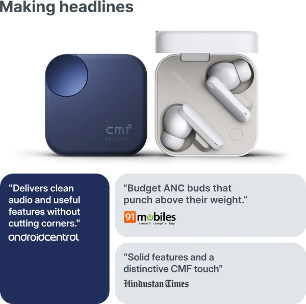 CMF by Nothing Buds 2 Plus with 50dB Hybrid ANC, Hi-Res + LDAC, Spatial Audio, 6HD Mic, 61.5Hrs Bluetooth Headset, Light Grey - Image 4